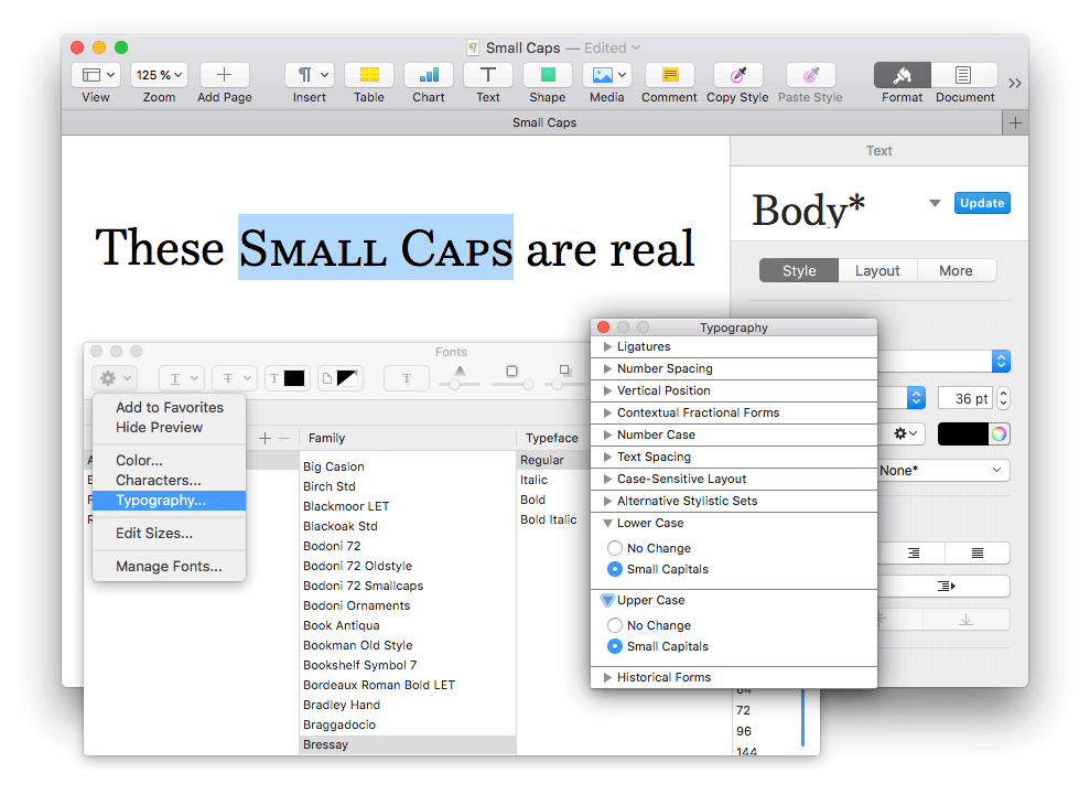 small caps in word for mac