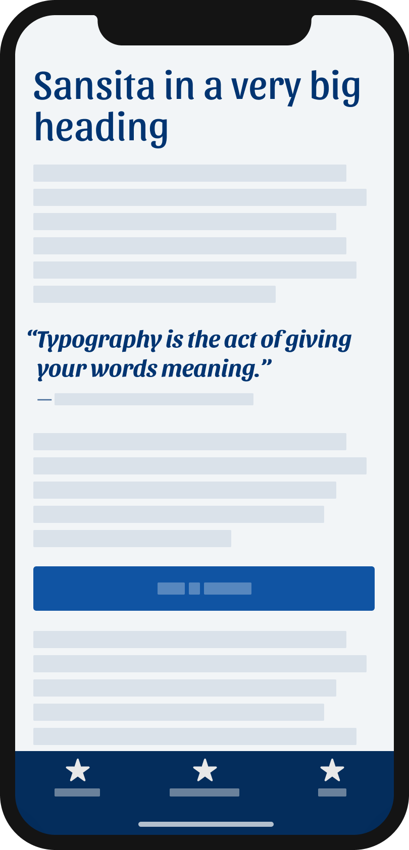 The typeface Sansita on a mobile phone in a headline, and pull quote