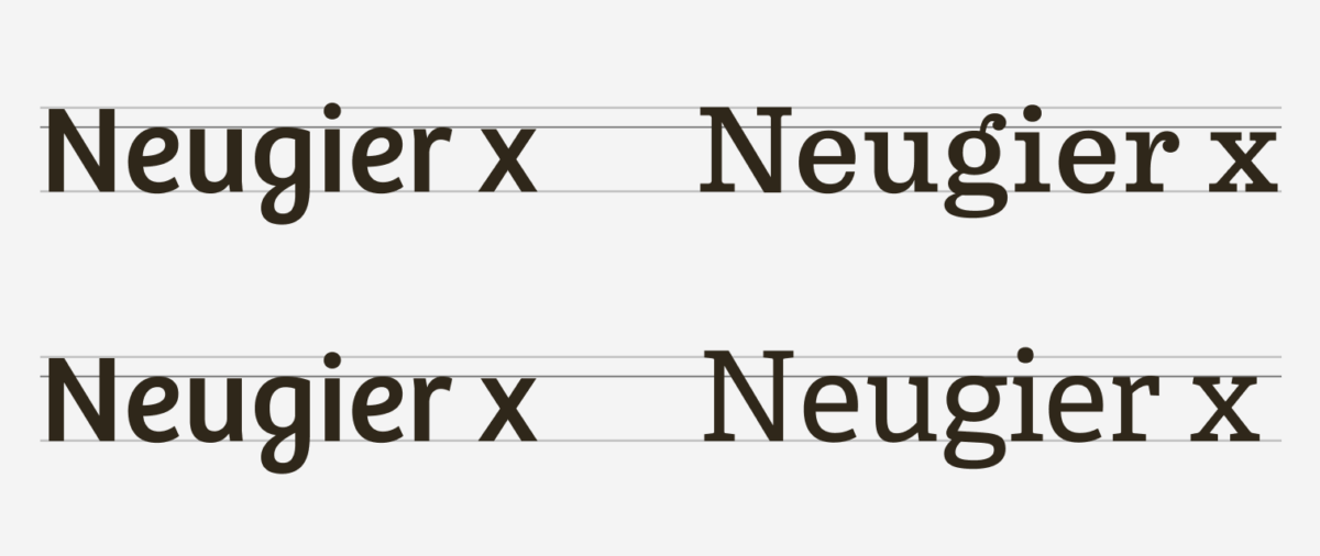 The words Neugier x written in Bree, Pulpo and Adelle