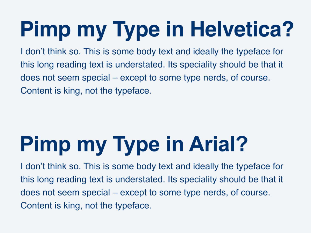 Long text set in Helvetica and Arial