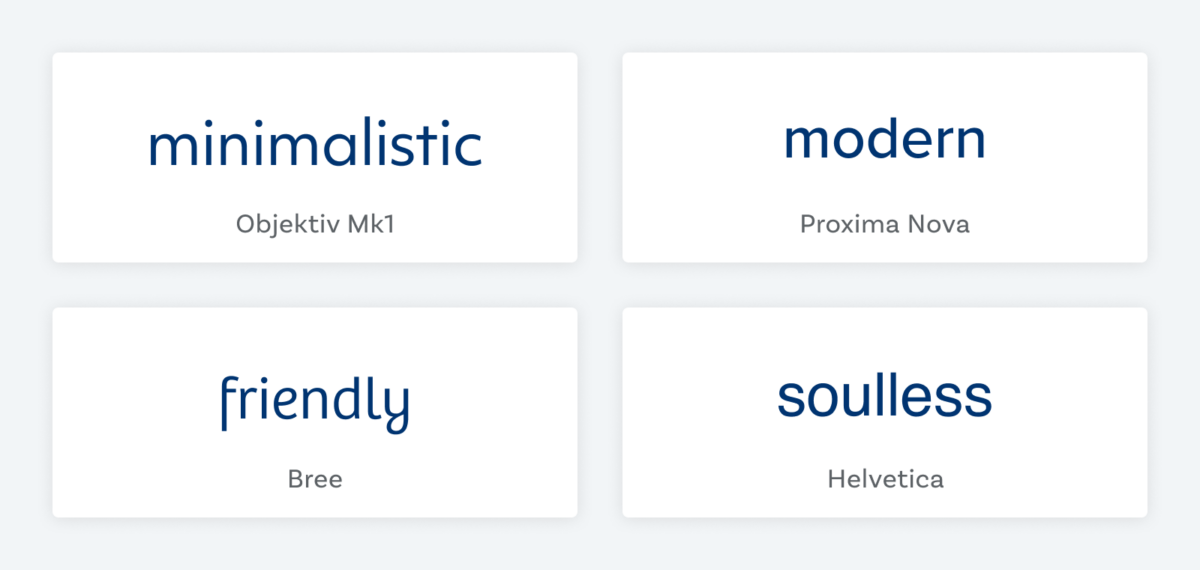 minimalistic set in Objektiv Mk1, modern set in Proxima Nova, friendly set in Bree, soulless set in soulless Helvetica