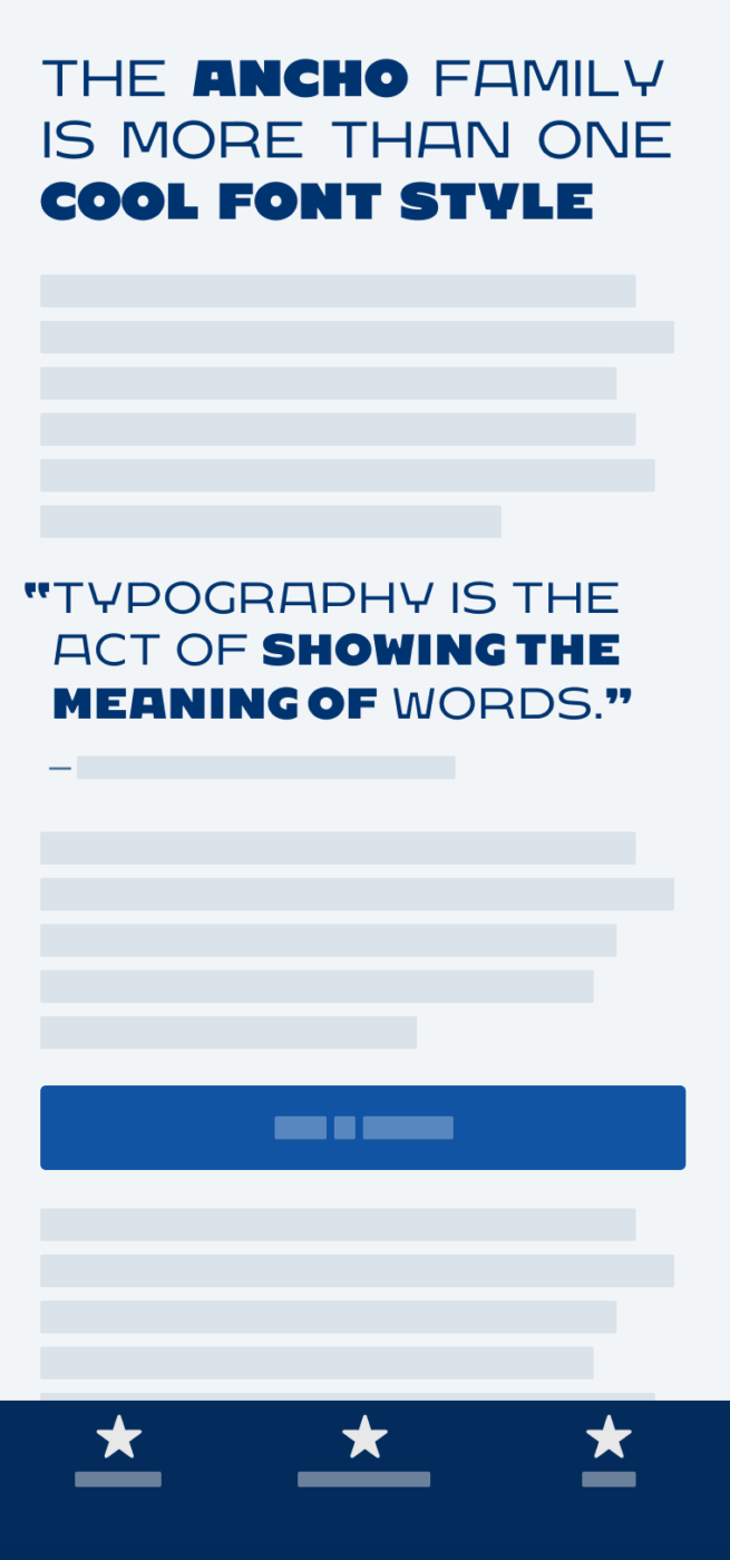The blocky contrasting sans seir typeface Ancho on a mobile phone in a headline and pull quote.