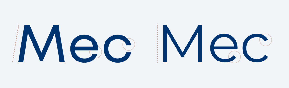 A comparisson of the letters M, e, and c. Both set in Mont Blanc and Montserrat.