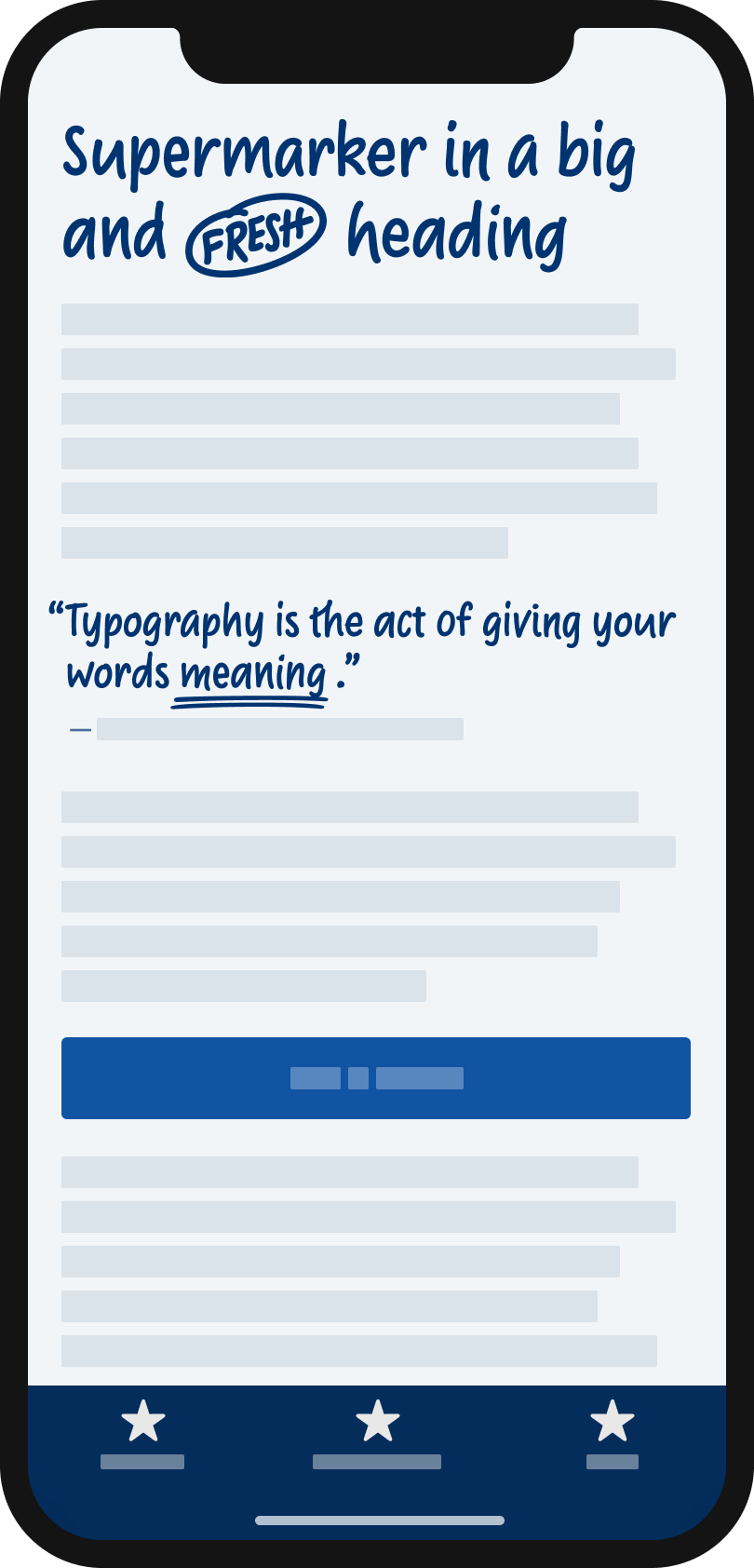The handwritten looking font Supermarker on a mobile phone in a headline and pull quote.