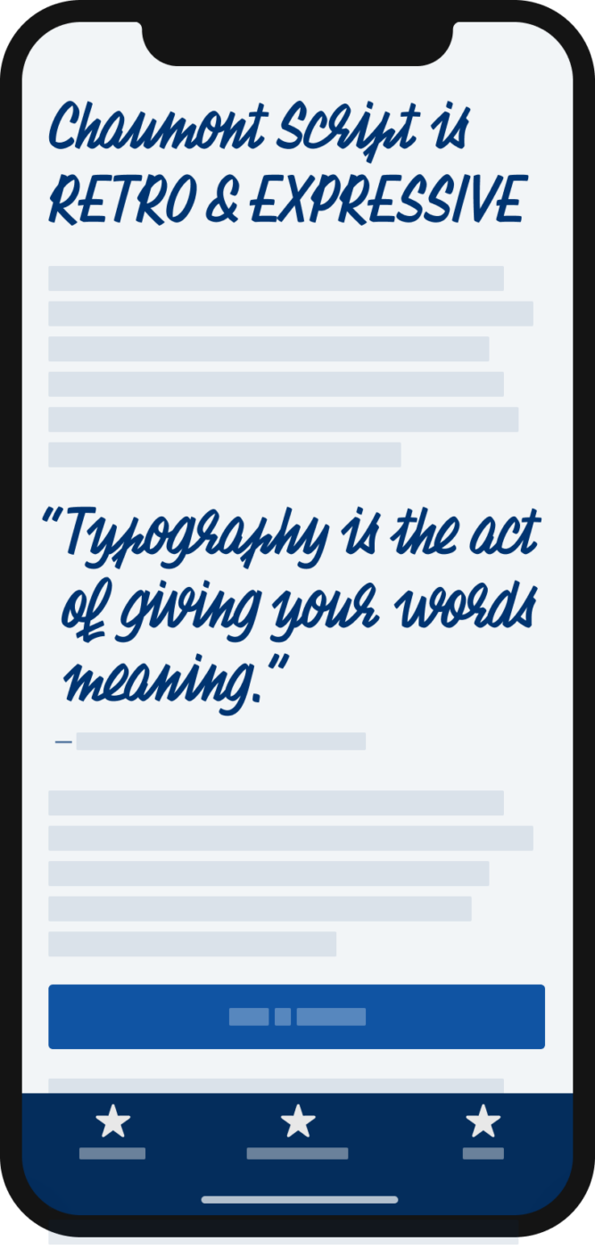The lively and handwritten script typeface Style Script in a heading and a pull quote on a mobile phone.