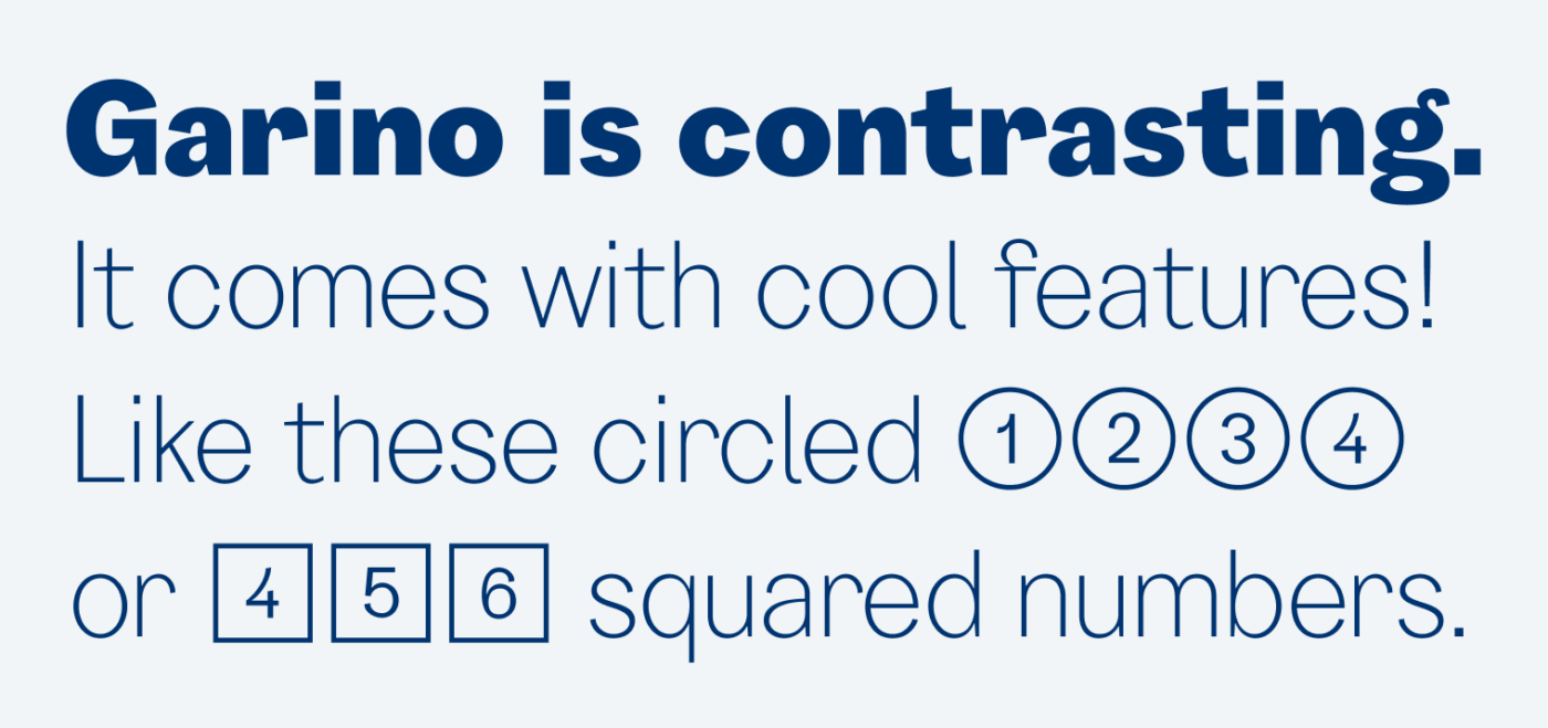 Garino is contrasting It comes with cool features! Like these circled or squared numbers.