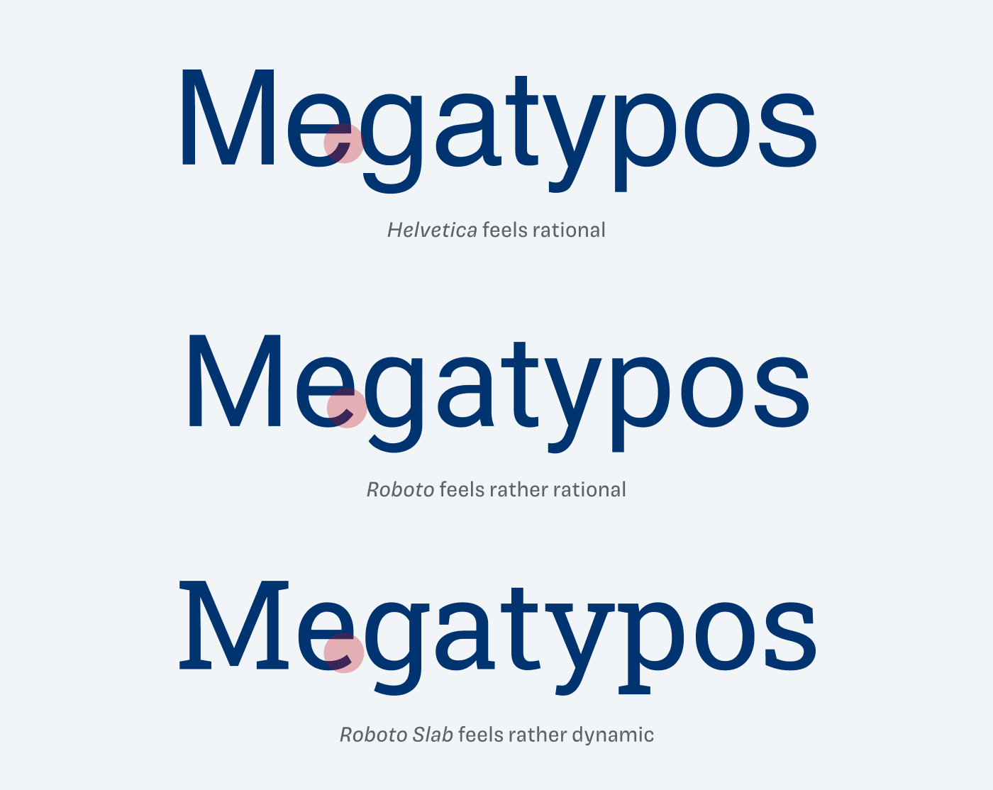 Helvetica feels rational, Roboto feels rather rational, Roboto Slab feels rather dynamic