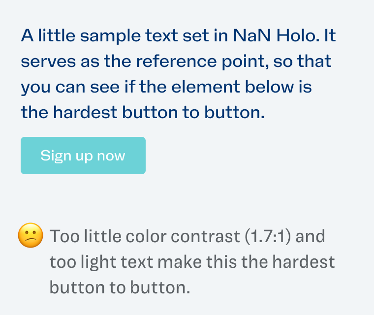 Too little color contrast (1.7:1) and too light text make this the hardest button to button.
