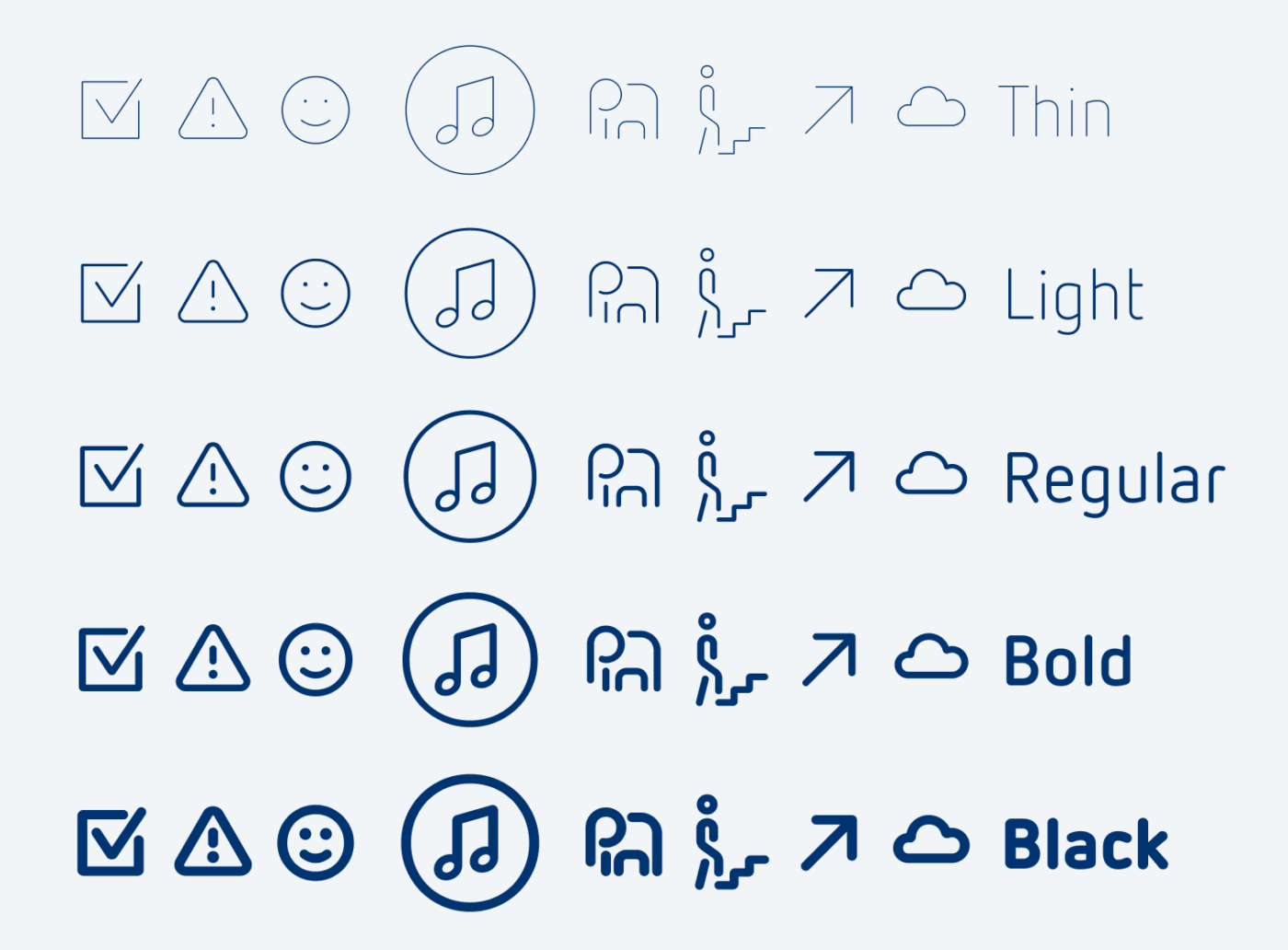 A few of Netto’s icons in Thin, Light, Regular, Bold, Black weight