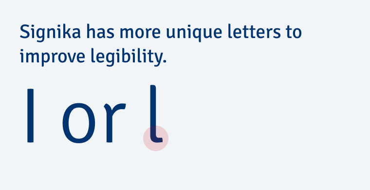 Signika has more unique letters to improve legibility.
lorl