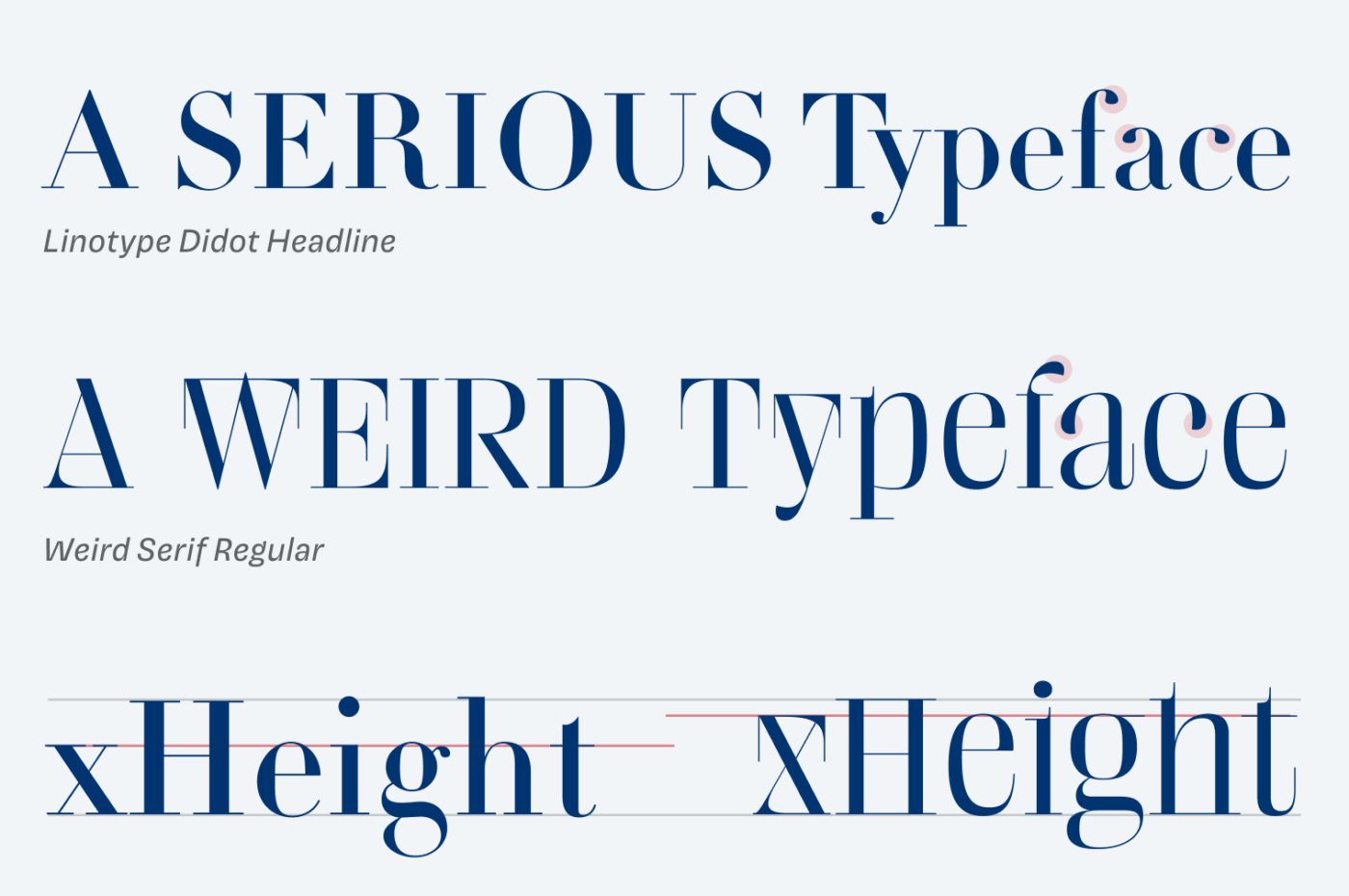 Linotype Didot Headline: A Serious Typeface
Weird Serif Regular: A Weird typeface
