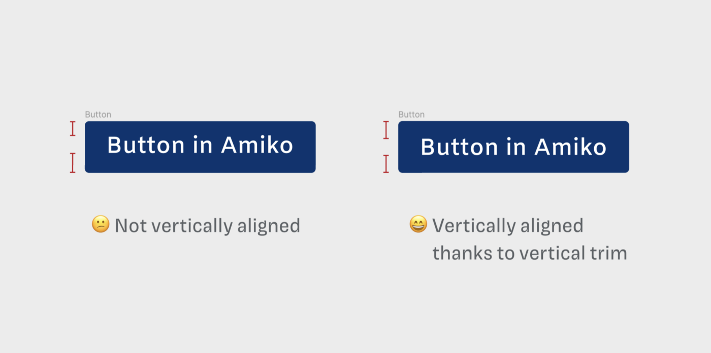 Two Buttons in Figma. One is not vertically aligned, the other is vertically aligned thanks to vertical trim