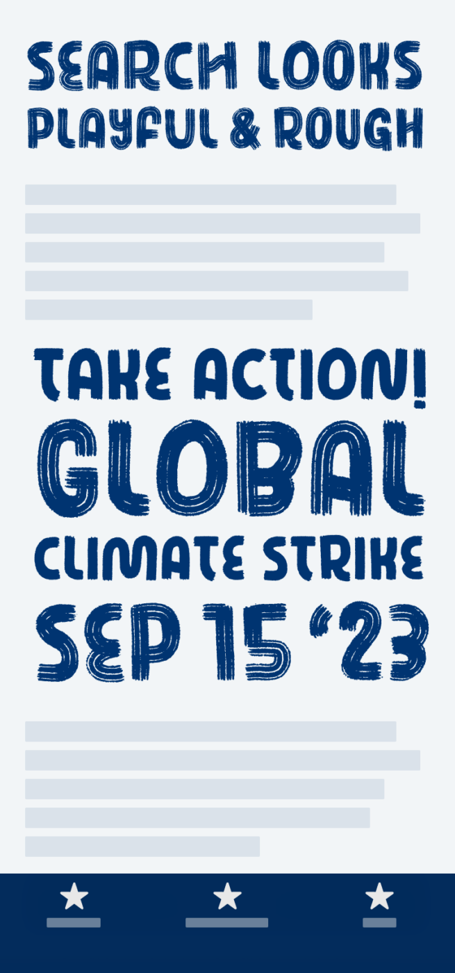The brush script style font Search on a mobile phone in the heading and a pull quote that claims: — Nila, my oldest, turned nine! This is from Arcade   Fire’s “Everything Now”, one of her favorite songs. Take Action! Global Climate Strike, Sep 15 2023