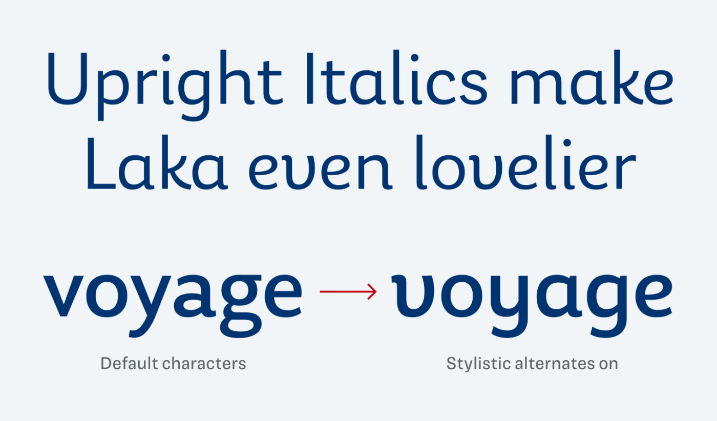 Upright Italics make Laka even lovelier