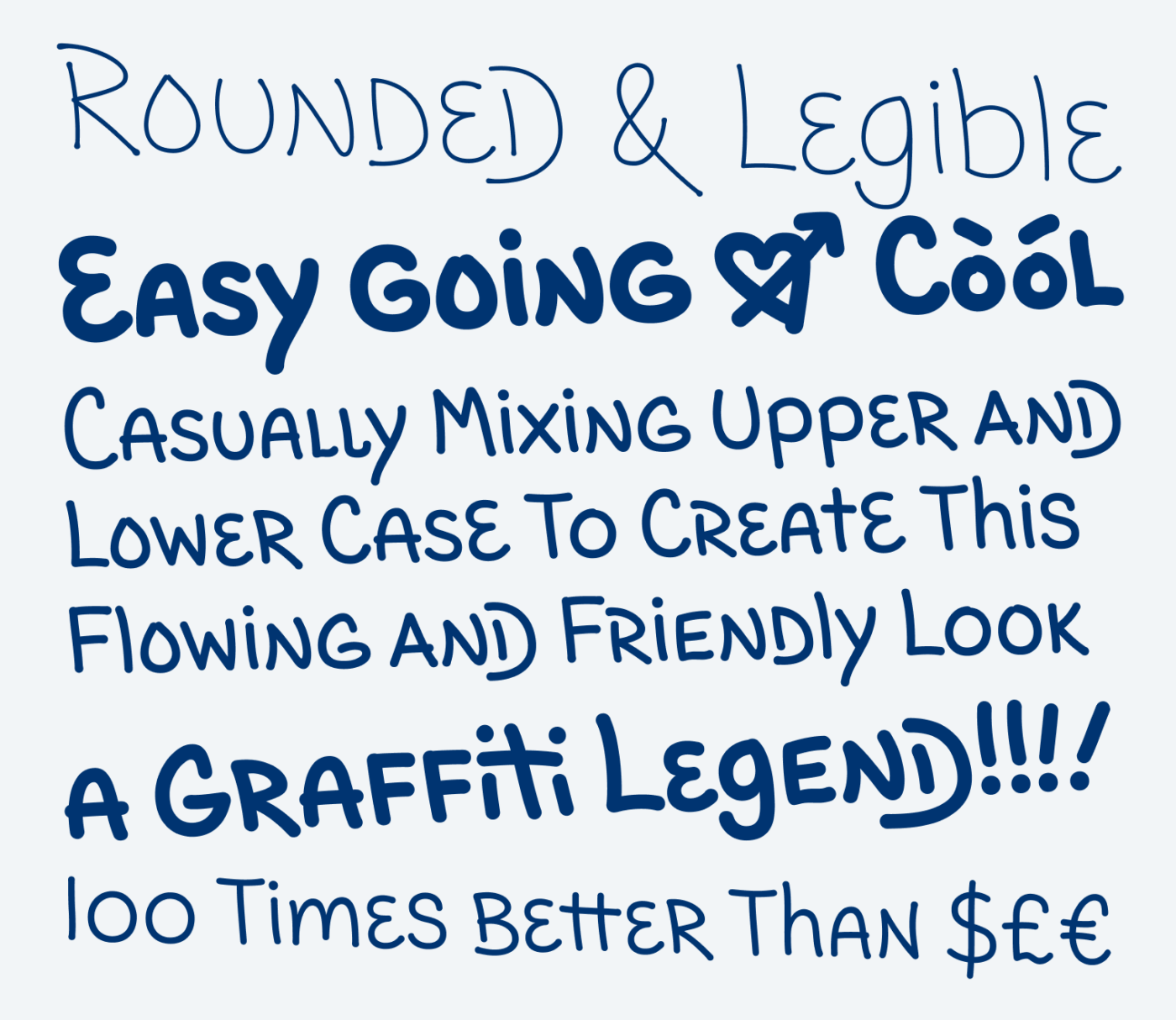 Rounded & legible, Easy going, cool, Casually mixing upper and lower case to create this flowing and friendly look. a Graffiti Legend!!!! 100 times better than Money.