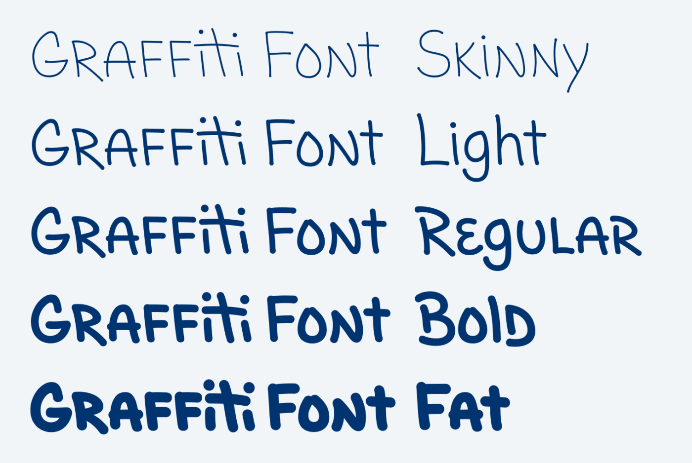 Showing the five different weights: Skinny, Light, Regular, Bold, and Fat.