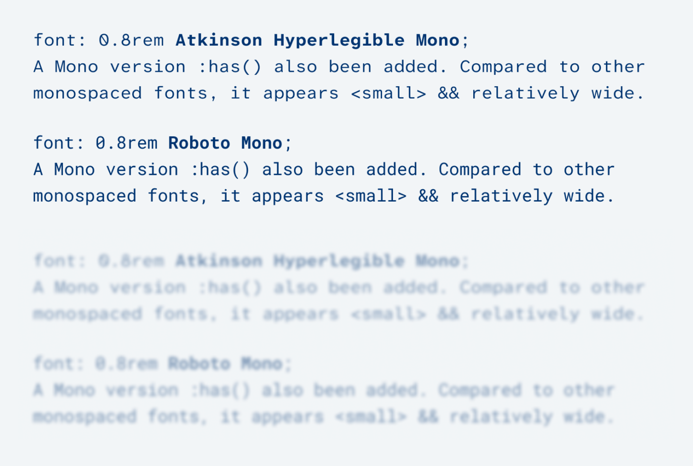 A Mono version has also been added. Compared to other monospaced fonts, it appears small and relatively wide.